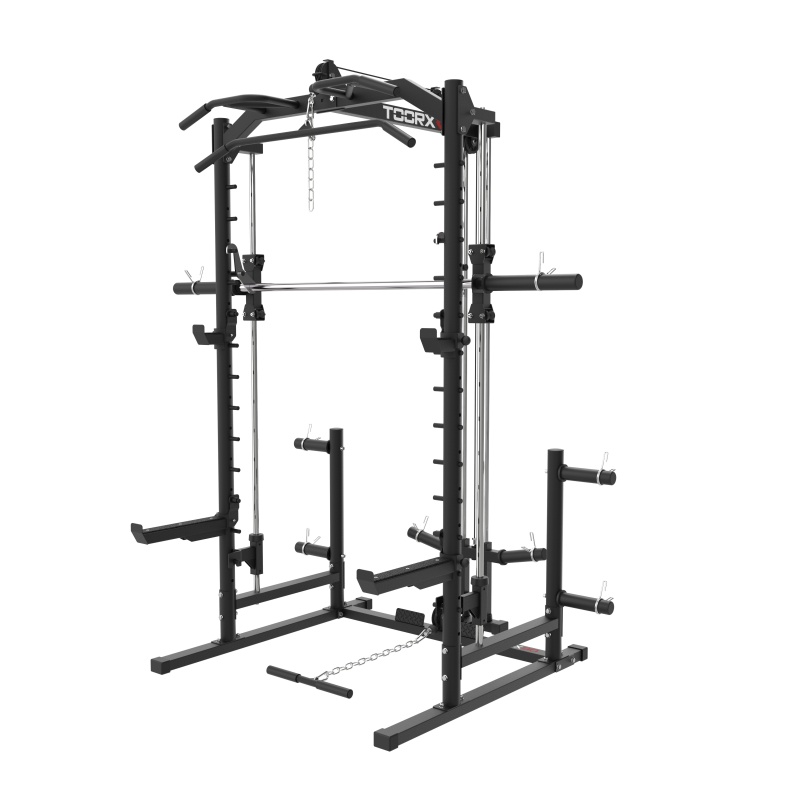 Toorx WLX-90: Multipower smith Rack con Seguridades, Polea Alta y Polea Baja, Compatibilidad con Ø25/50 mm