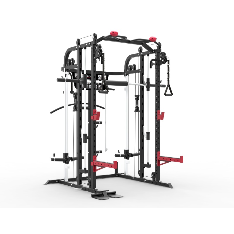 TOORX ASX90: Estación All-in-One 3-en-1 con Smith, Rack y Polea Dual, Estructura de Acero Reforzado y Accesorios Incluidos